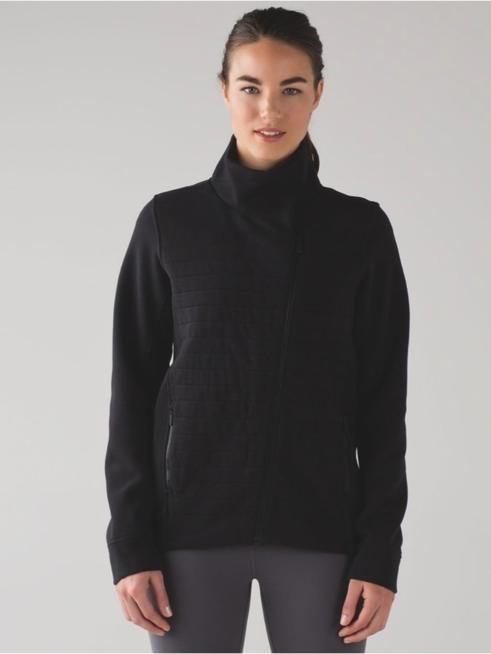 Lululemon Fleece Be True Jacket Black Size 6 Quilted Moto Full Zip